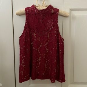 WAYF Sleeveless High Neck Lace Blouse